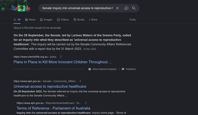Google snippet frames abortion as 'killing innocent children'